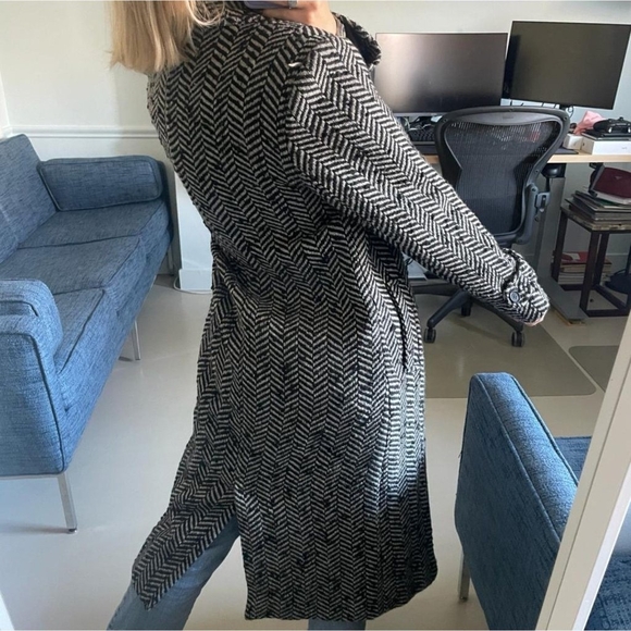 Anine Bing One Button Herringbone Long Coat Black White XS - Picture 4 of 4
